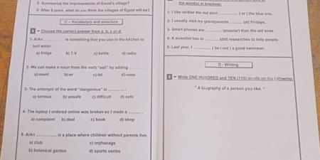 مراجعات نهائية.. حل امتحان الجيزة في اللغة الإنجليزية ترم أول 2025 لـ الصف الثالث الإعدادي