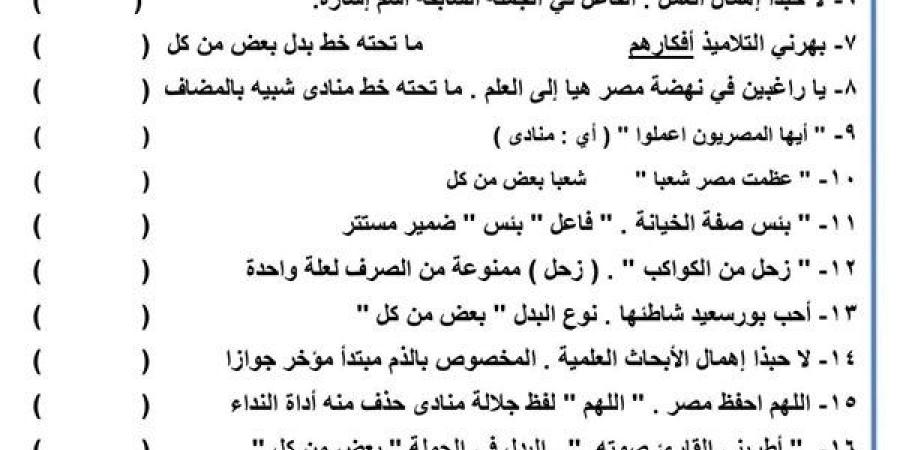 مراجعات نهائية.. 155 سؤالا بالاجابات في النحو لن يخرج عنها امتحان الشهادة الاعدادية