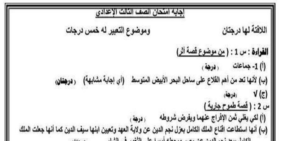 عاجل | إجابة أسئلة امتحان اللغة العربية لطلاب الشهادة الإعدادية في محافظة الجيزة